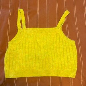Neon yellow sleeveless sweater crop top